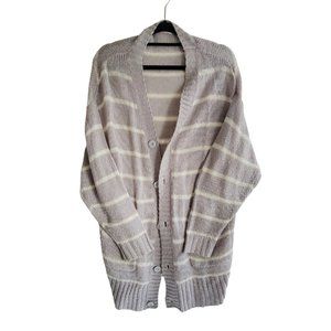 Gray and White Stripe Oversize Sweater